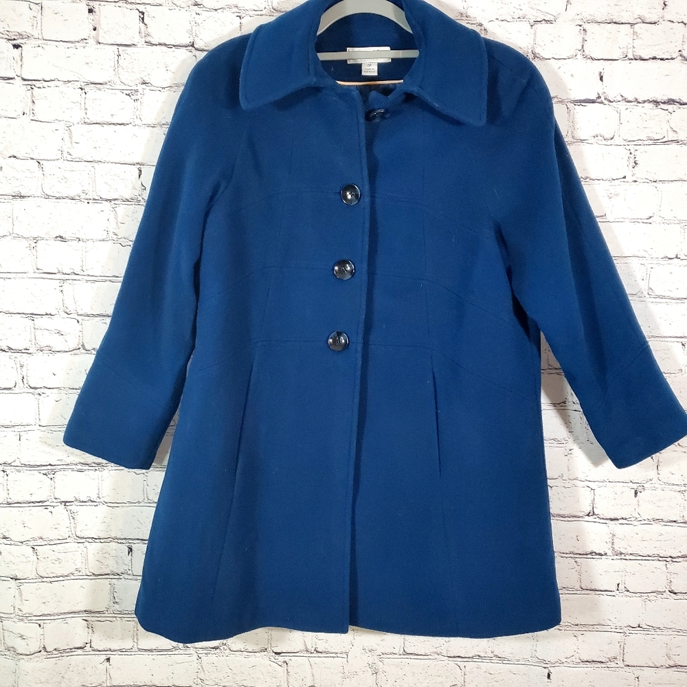 Preston & York Sapphire Blue Button Front Wool Blend Pea Swing Coat Size 6P